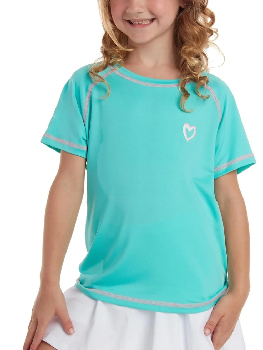 Pink Platinum Aqua Short-Sleeve Rashguard with Pink Stitching